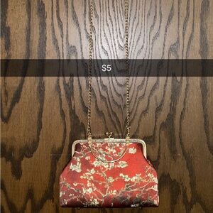 Elegant Floral Women's Bag - Red and Gold